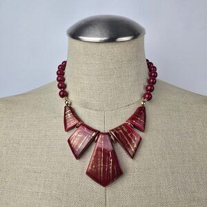 Vintage Red & Gold Resin Statement Necklace